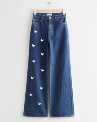 DARK BLUE BUTTERFLY WIDE LEG JEANS