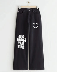 BLACK GOOD THINGS TAKE TIME WIDE LEG JEANS