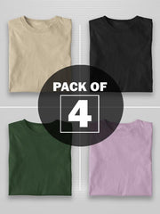 PACK OF 4 BASIC TSHIRTS (SKIN-GREEN-BLACK-LILAC)
