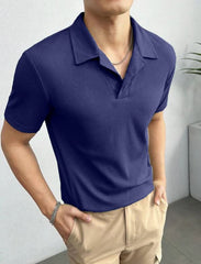 NAVY BLUE POLO WAFFLE KNIT TSHIRT
