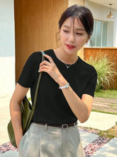 BLACK WAFFLE KNIT TSHIRT