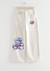 WHITE STYLE BEAR WIDE LEG JEANS