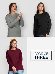PACK OF 3 FULL SLEEVES ( STEEL GREY-BLACK-MAROON )