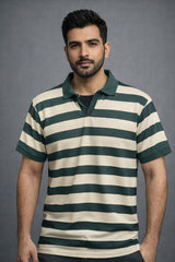 WAFFLE KNIT STRIPES POLO