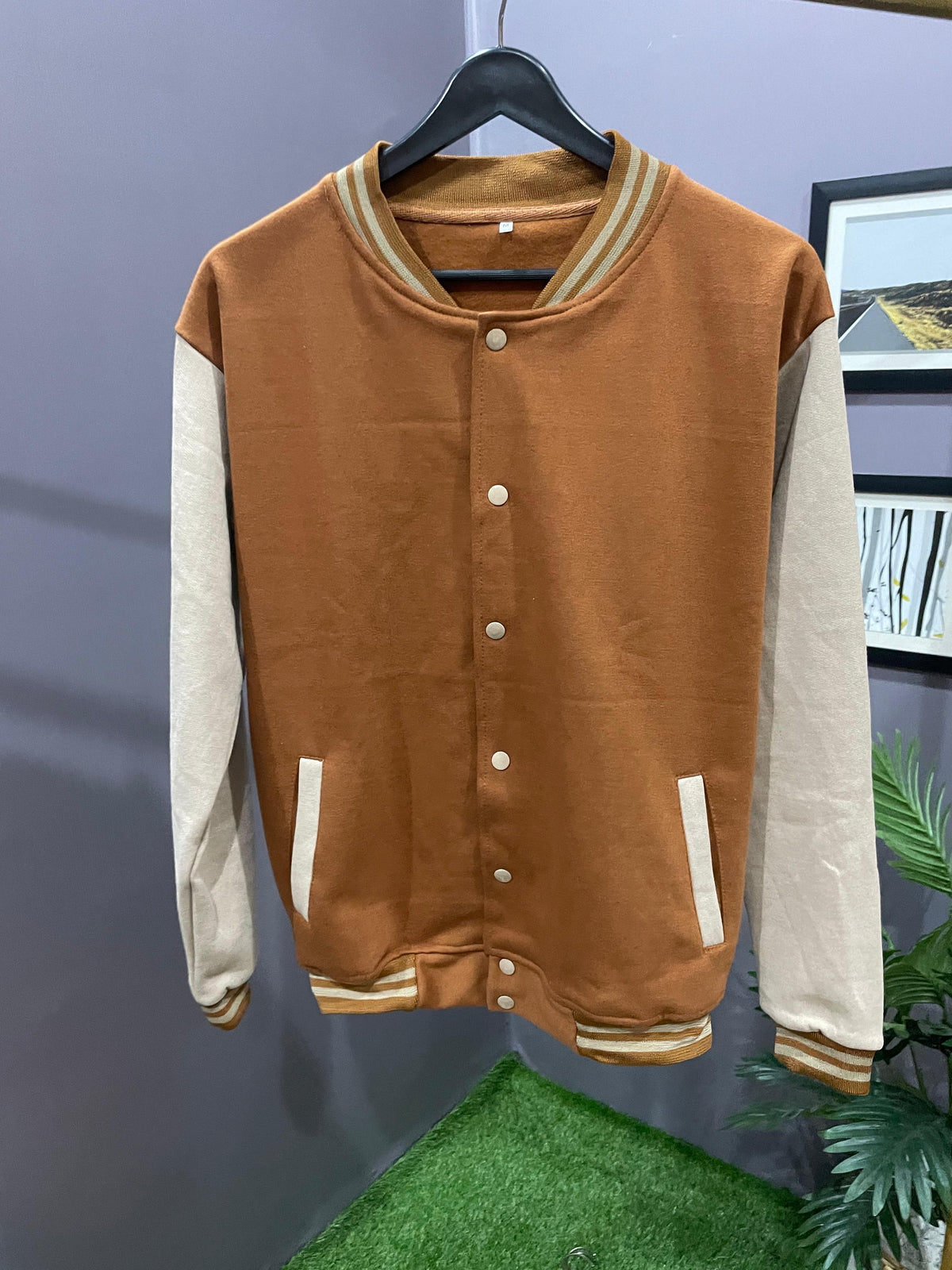 BROWN BEIGE VARSITY JACKET