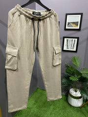 COFFEE BROWN 5 POCKETS FLEECE CARGO PANTS