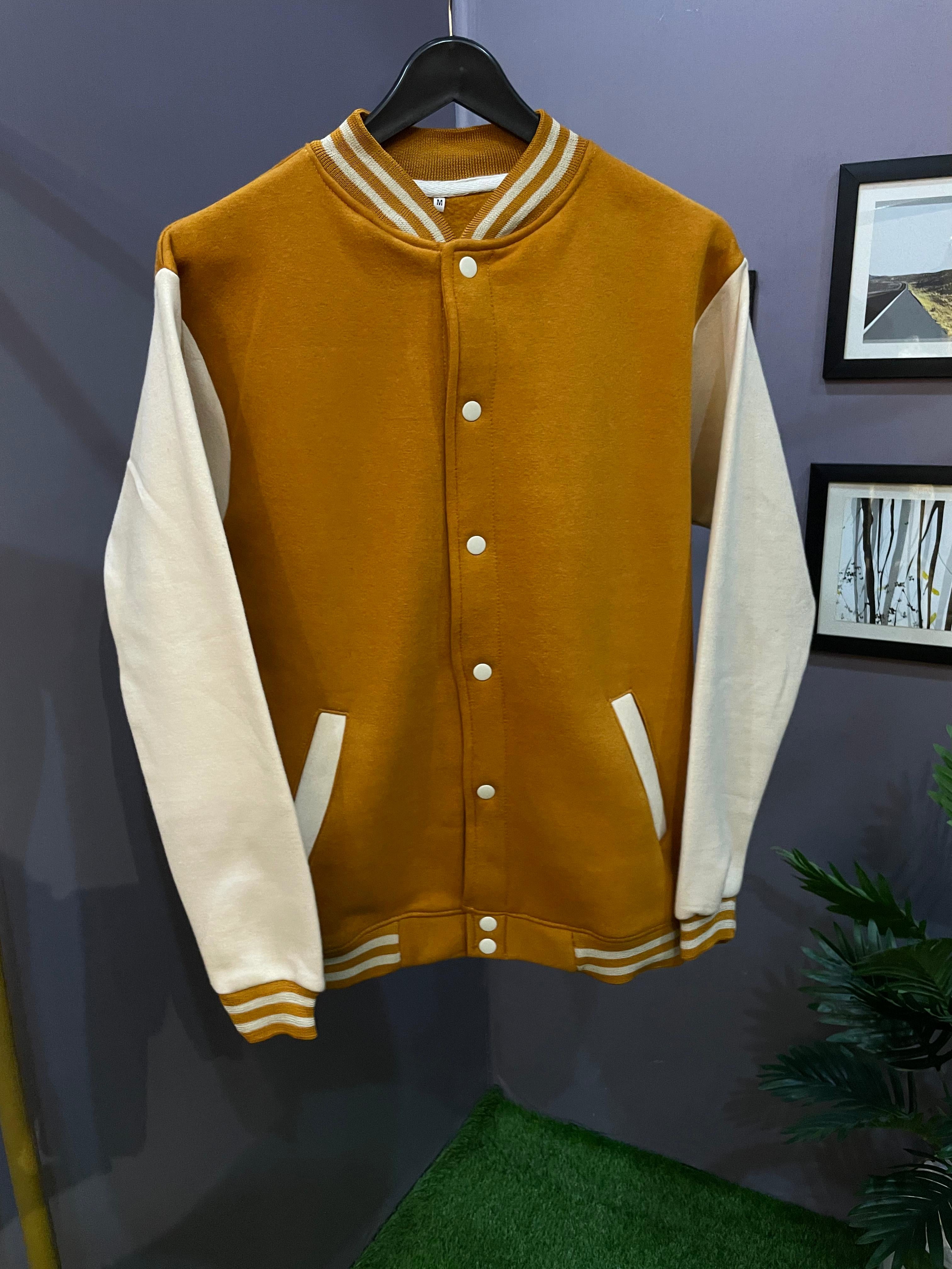 MUSTARD BEIGE VARSITY JACKET