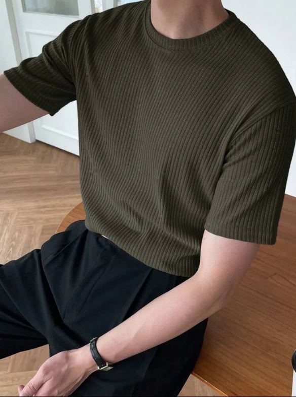 OLIVE GREEN WAFFLE KNIT TSHIRT