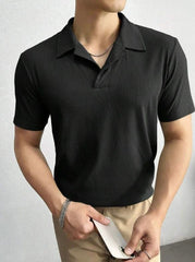 BLACK POLO WAFFLE KNIT TSHIRT