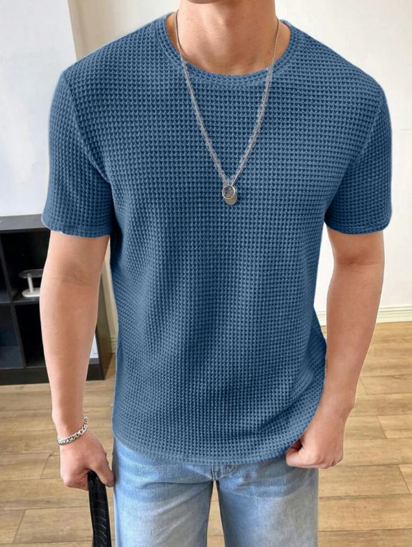 DENIM BLUE WAFFLE KNIT TSHIRT