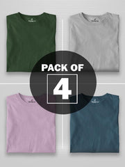 PACK OF 4 BASIC TSHIRTS (PETROLEUM BLUE-GREEN-GREY-LILAC)