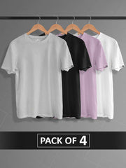 PACK OF 4 BASIC TSHIRTS (BLACK-WHITE-GREY-LILAC)