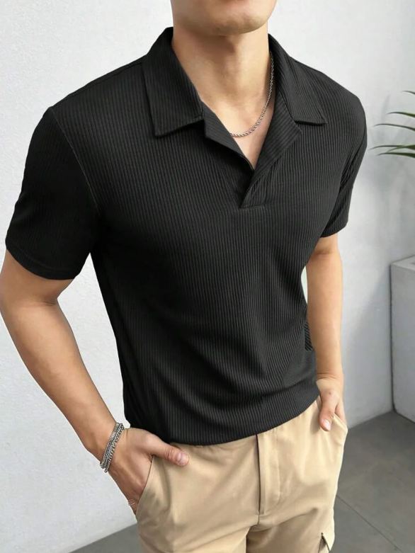 BLACK POLO WAFFLE KNIT TSHIRT