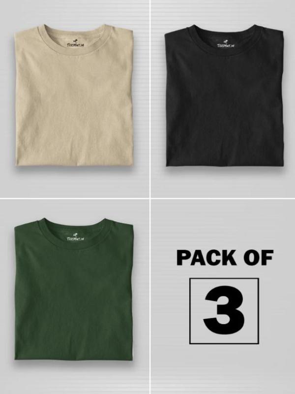 PACK OF 3 TSHIRTS ( BLACK-SKIN-GREEN )