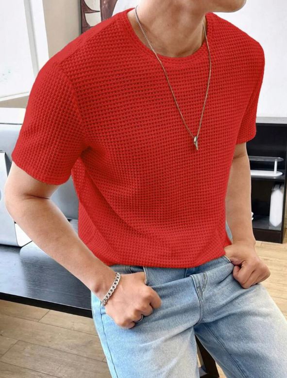 RED WAFFLE KNIT TSHIRT