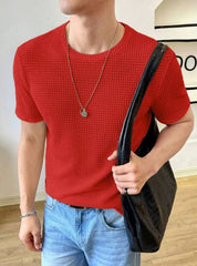 RED WAFFLE KNIT TSHIRT