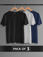 PACK OF 3 TSHIRTS ( BLACK-GREY-NAVY BLUE )