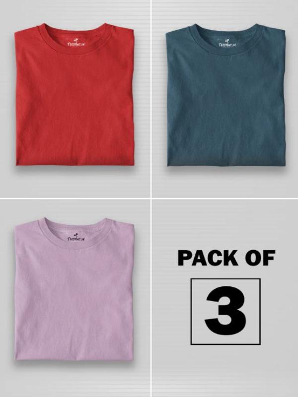 PACK OF 3 TSHIRTS ( LILAC-RED-PETROLEUM BLUE )