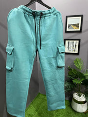 SEA BLUE 5 POCKETS FLEECE CARGO PANTS