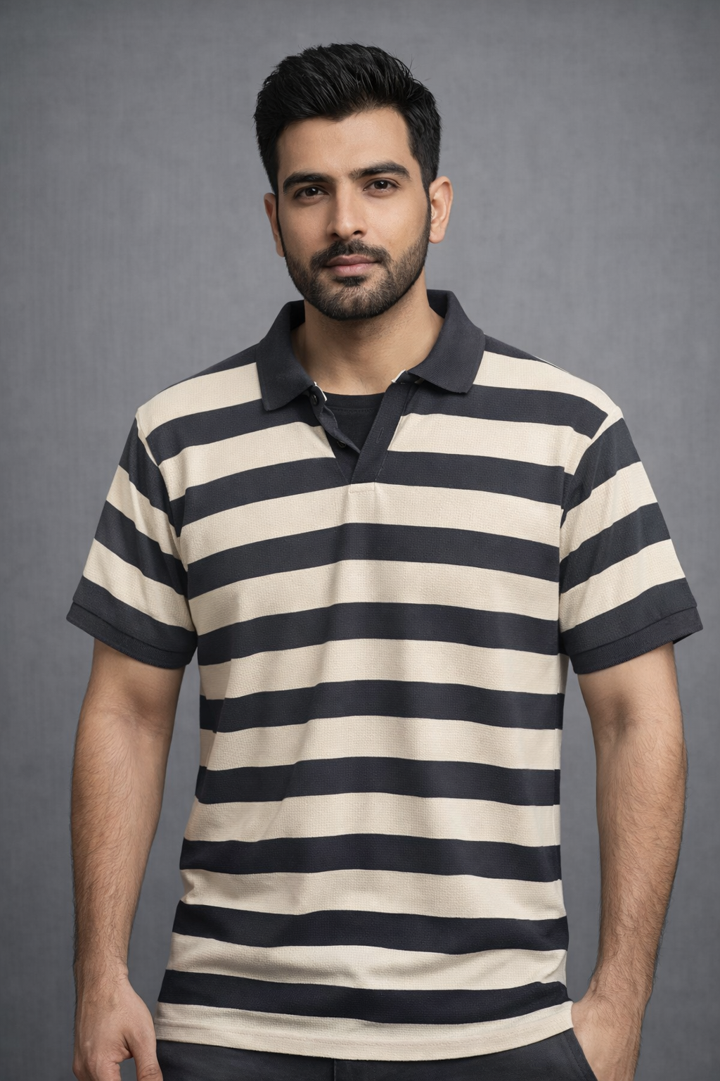 WAFFLE KNIT STRIPES POLO